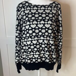 Anthropologie Mauve Black and Cream Heart Pattern Sweater size 1X